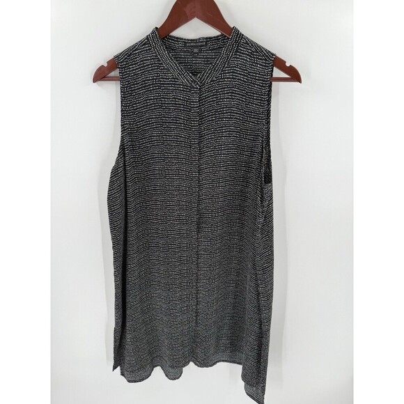 Eileen Fisher Black Polka Dot Silk Sleeveless Button Front Dress Size Large EUC - Picture 4 of 10